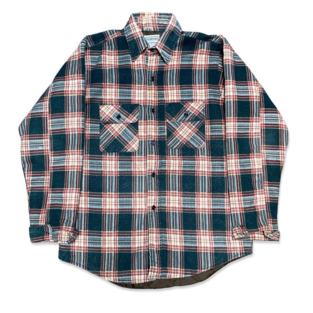 Vintage Five Brother Flannel Shirt Size M 15-15 1/2 USA Made Plaid Quilt Lined